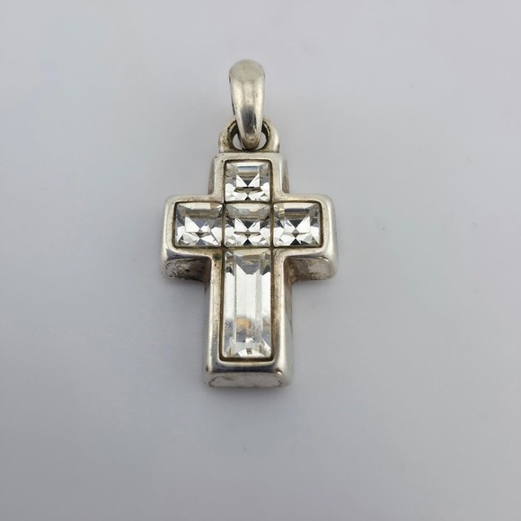 Brighton Jewelry - BRIGHTON 'Cross' Charm SWAROVSKI Crystals Chunky Frame Dangle Silver Plate